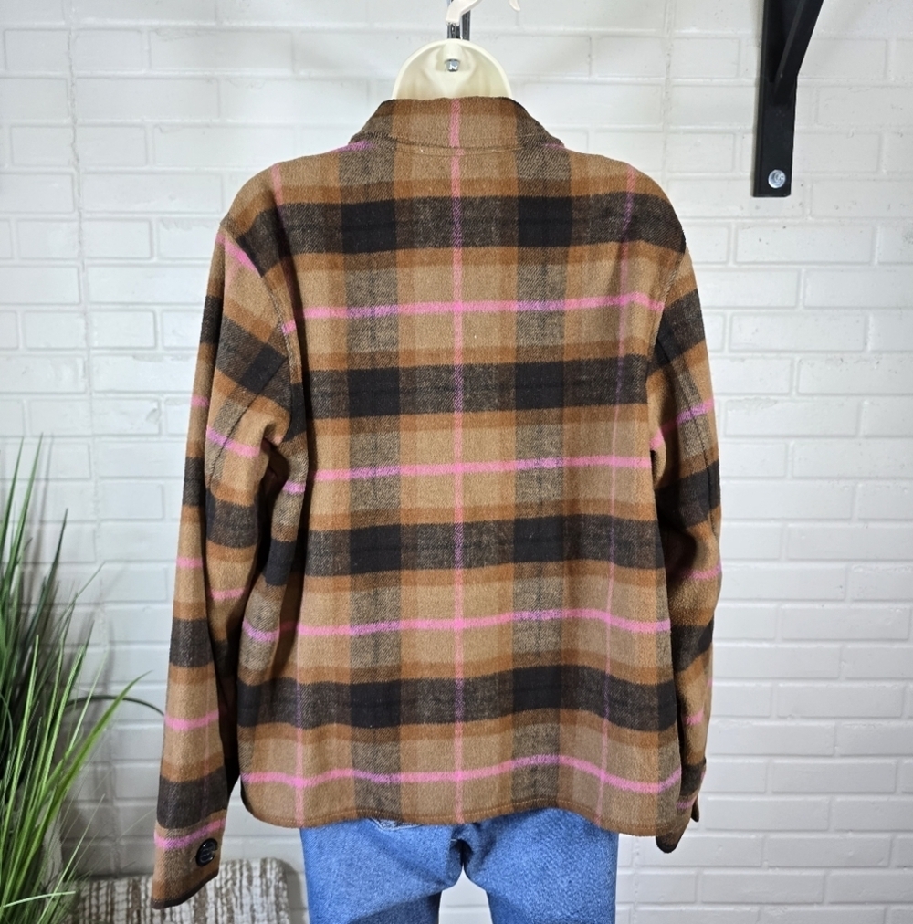 BB Dakota Brown Plaid Button Up Shacket Brown and Pink Size Large - Picture 3 of 9